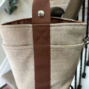 Hermes Tan and Brown Canvas Tote. Sold.